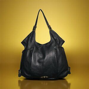 Elliott Lucca Sintra Shoulder Bag Black Pebbled Leather Hobo Zipper Tassels